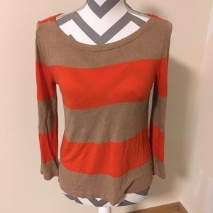 J Crew Boatbeck Orange Tan Stripe Sweater XS